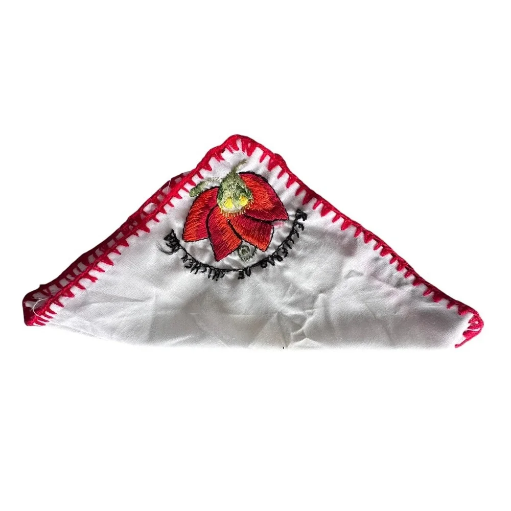 Unbranded Handkerchief Unisex OS White Red Floral Cotton Blend Crochet Trim‎